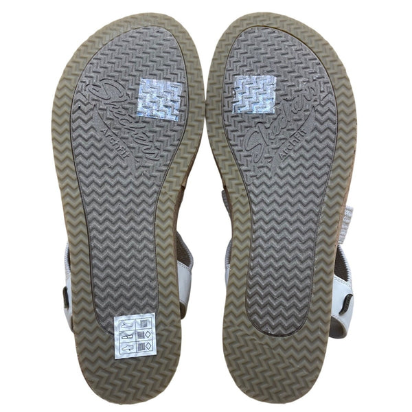 Skechers Women’s White Arch Fit Comfort Cork Sole Slip-On Wedge Sandals Size 9US