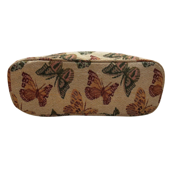 J Garden Unisex Beige Fabric Butterfly Pattern Zipper Closure Tote Bag