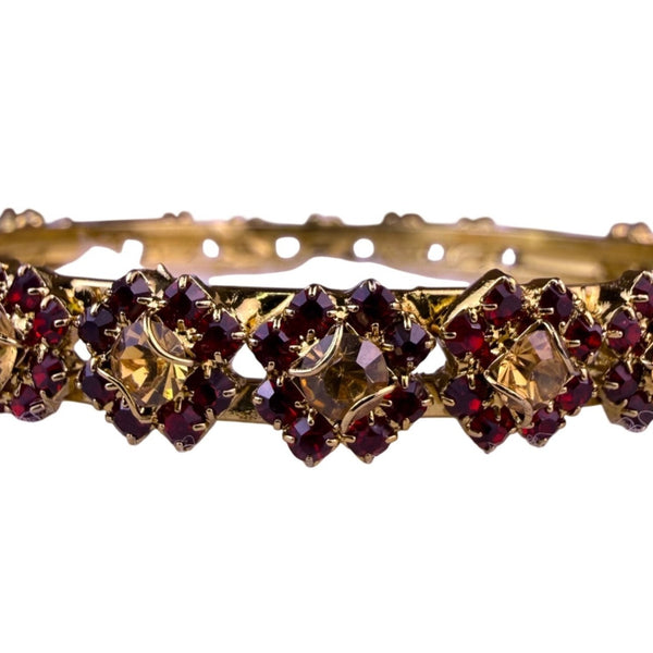 Gold Tone Womens Red Green Stone Bangle Bracelet Sparkling Multi-Gem Design