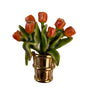 Vintage Gold Tone Enameled Brooch Orange & Green Tulip Flower Basket