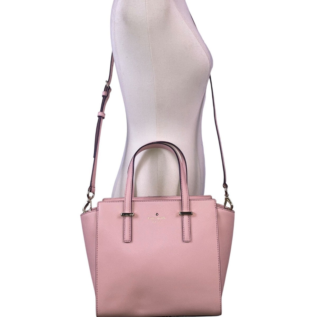Kate Spade Women’s Pink Leather Adjustable Strap Compact Crossbody Tote Bag