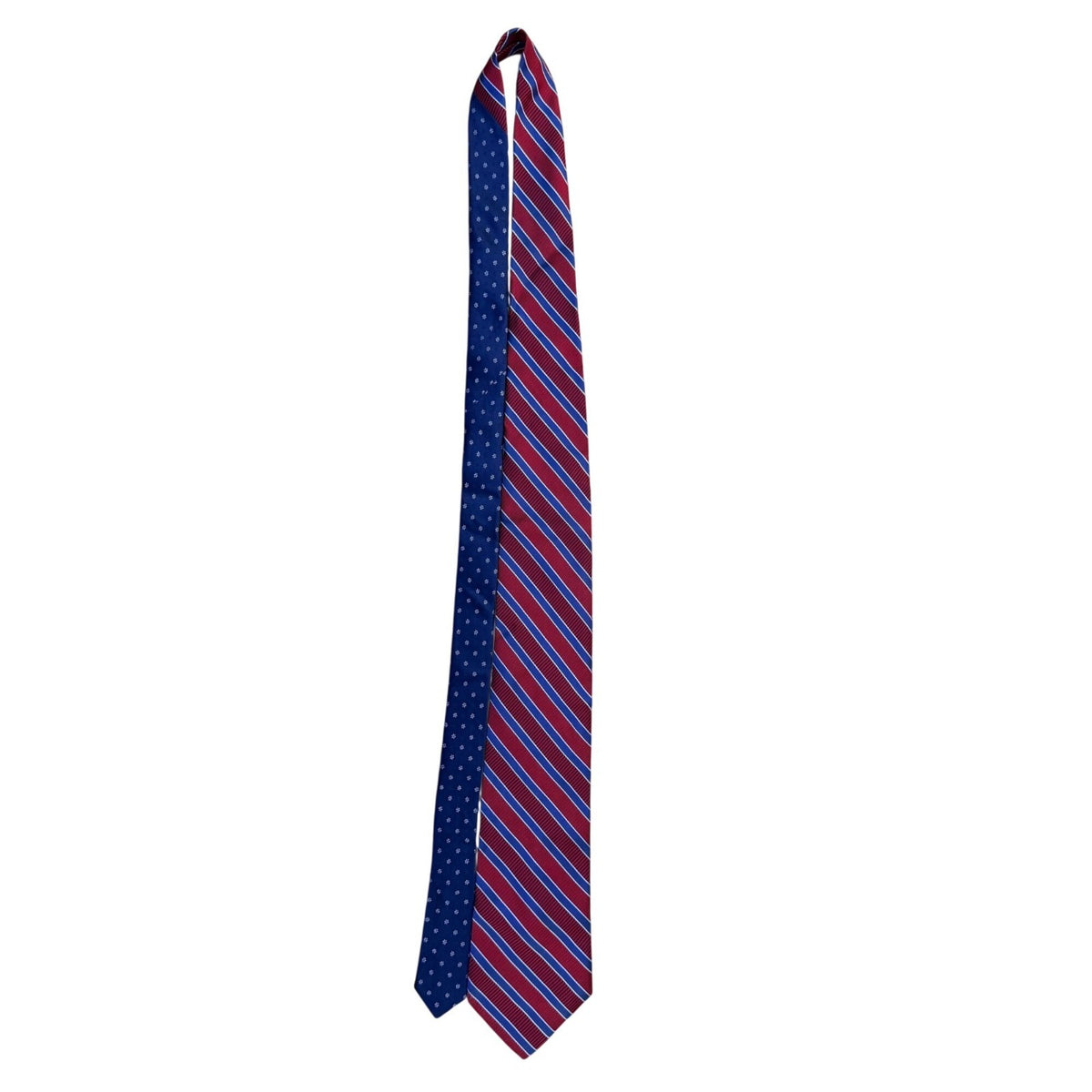 Tommy Hilfiger Mens Red & Blue 100% Silk Reversible Tie Striped & Floral Design