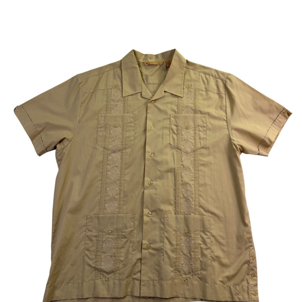 The Havanera Co Mens Beige Guayabera Shirt With Embroidery Size XL