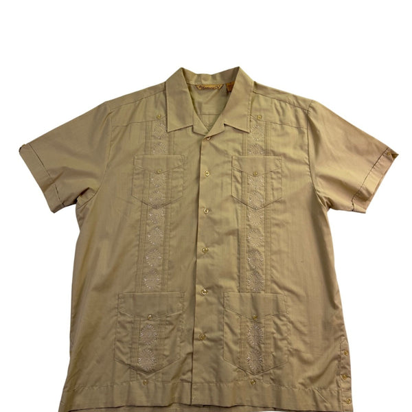 The Havanera Co Mens Beige Guayabera Shirt With Embroidery Size XL