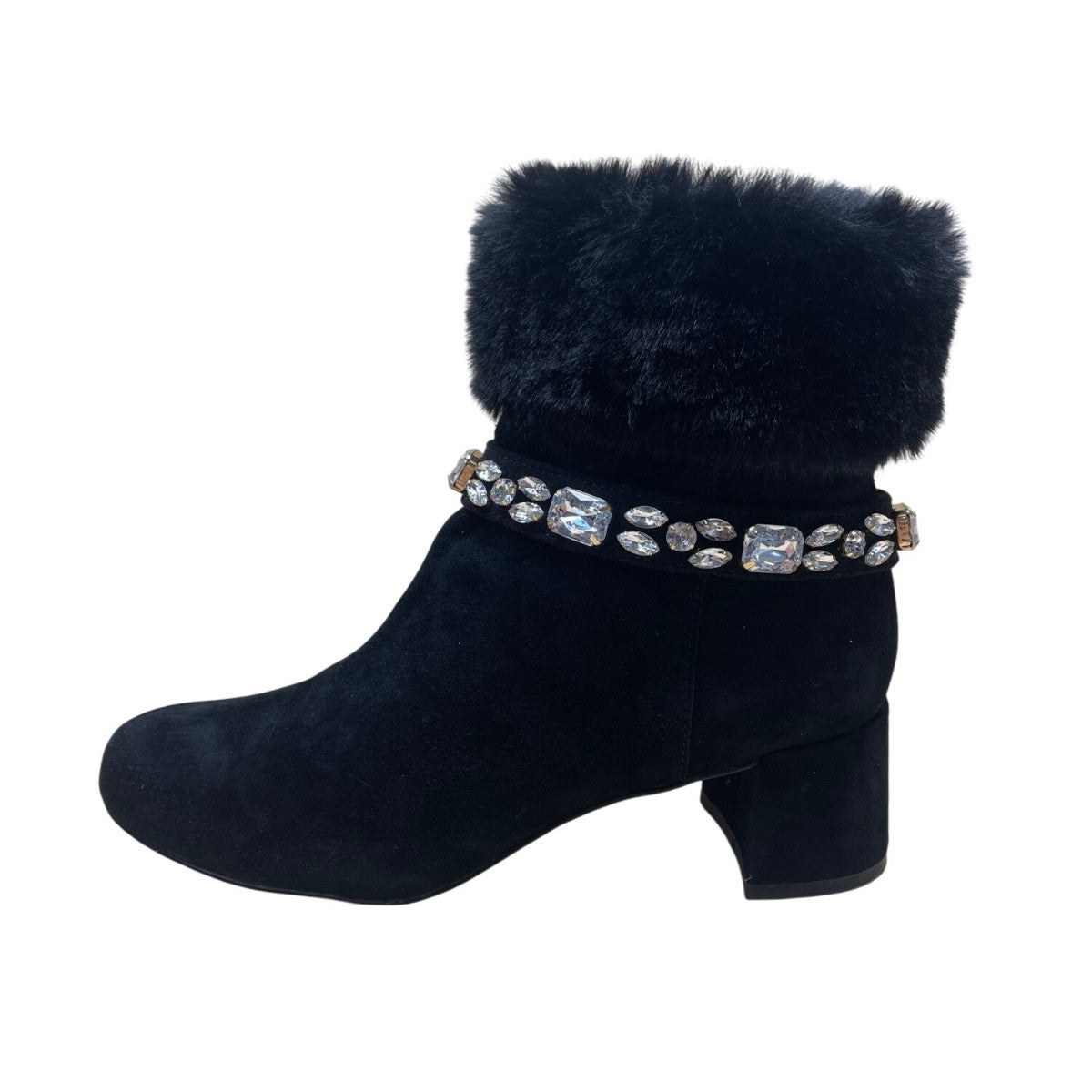 Adrienne Vittadini Women’s Black Faux Fur Embellished Ankle Boots Size 7.5M