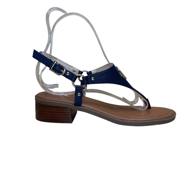 Tommy Hilfiger Women’s Navy Blue Golden Logo Detail Block Heel Sandals Size 9.5