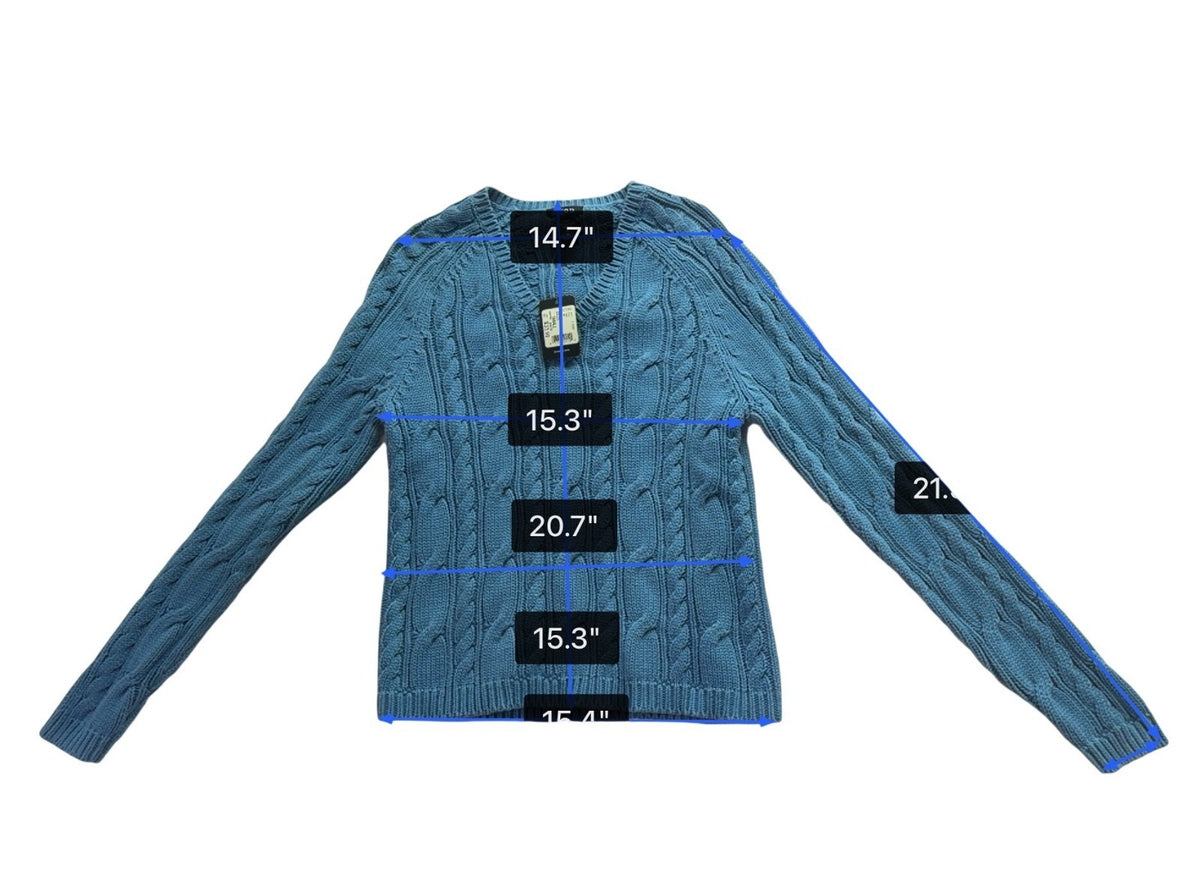 Izod Ladies Blue Cable Knit V-Neck Sweater Lightweight Casual Fit Sz S - New