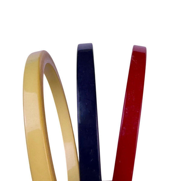 Vintage Bakelite Womens Red Yellow Black Bangles Jewelry Set Lightweight Design
