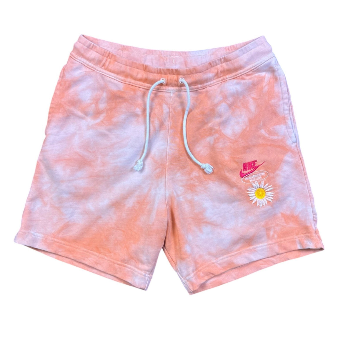 Nike Mens Orange Tie-Dye Shorts Embroidered Floral Star Design Casual Size S