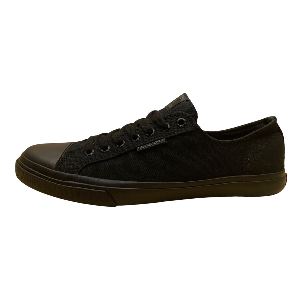 Superdry Men’s Black Canvas Rubber Toe Low Top No.01 Flat Sneakers Size 10