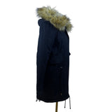 Boohoo Women's Black Faux Fur Hooded Parka Jacket Full-Zip Drawstring Waist Sz 4