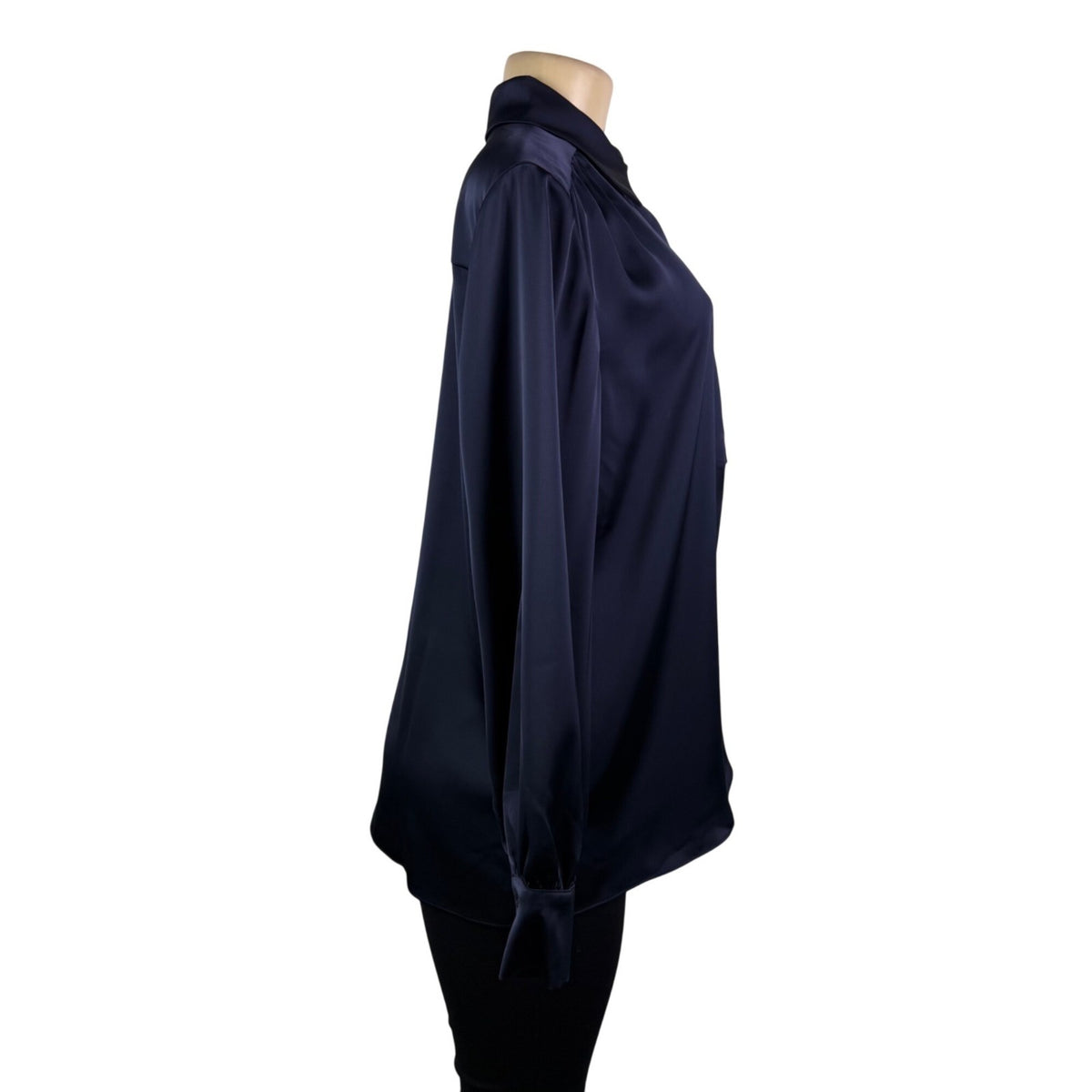 Brooks Brothers Womens Navy Satin Button-Up Collared Blouse Size 12 - New