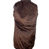 Womens Brown Leather Button-Up Trench Coat With Faux Fur Lining