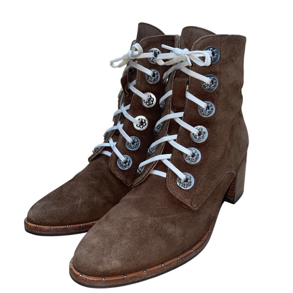 Freda Salvador Women’s Brown Suede Lace-Up Stacked Heel Ankle Boots Size 5