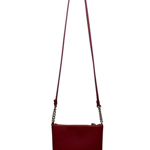 Calvin Klein Women’s Red Faux Leather Chain Strap Zip Closure Crossbody Bag