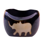 Vintage Chunky Horn Bangle Bracelet With Elephant Inlay Black & Beige Women