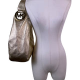 Michael Kors Women’s Gold Metallic Textured Leather Hobo Bag Logo Charm Accent