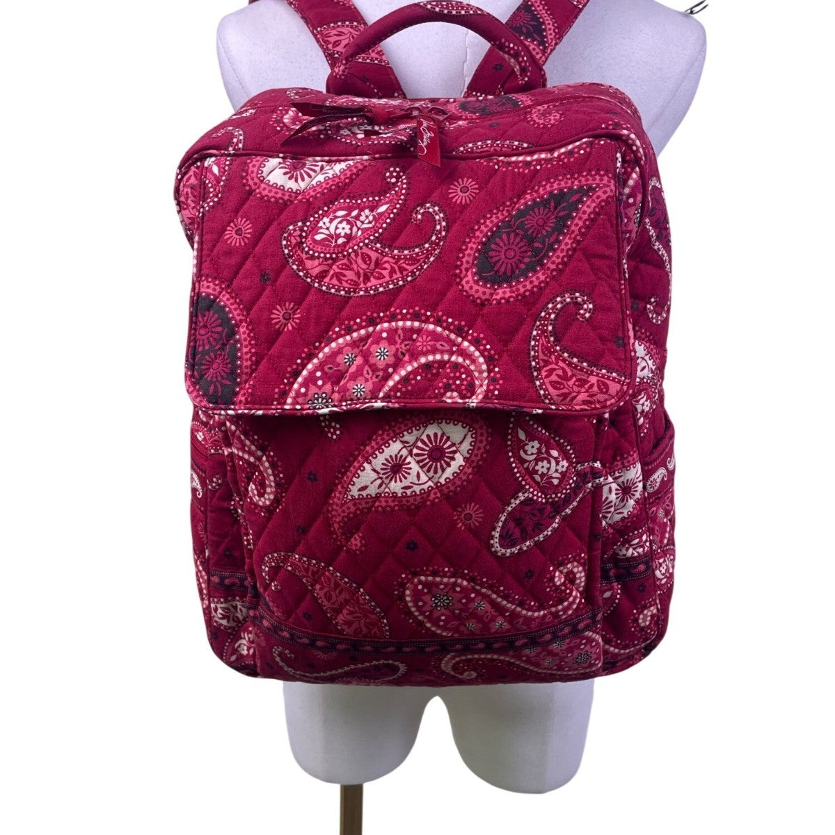 Vera Bradley Women’s Red Cotton Quilted Paisley Print Adjustable Straps Backpack