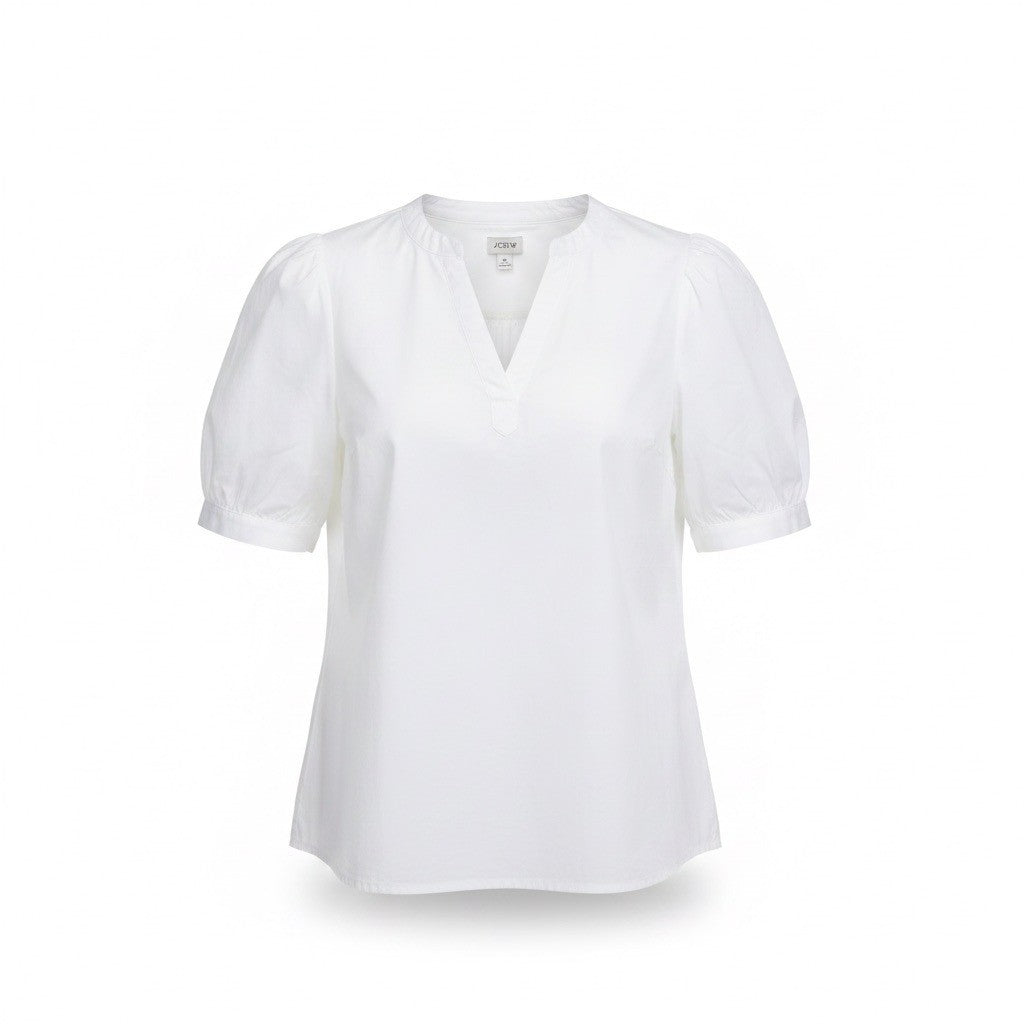 J.Crew Womens White V-Neck Puff Sleeve Top Lightweight & Stylish Sz M