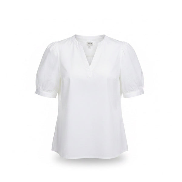 J.Crew Womens White V-Neck Puff Sleeve Top Lightweight & Stylish Sz M