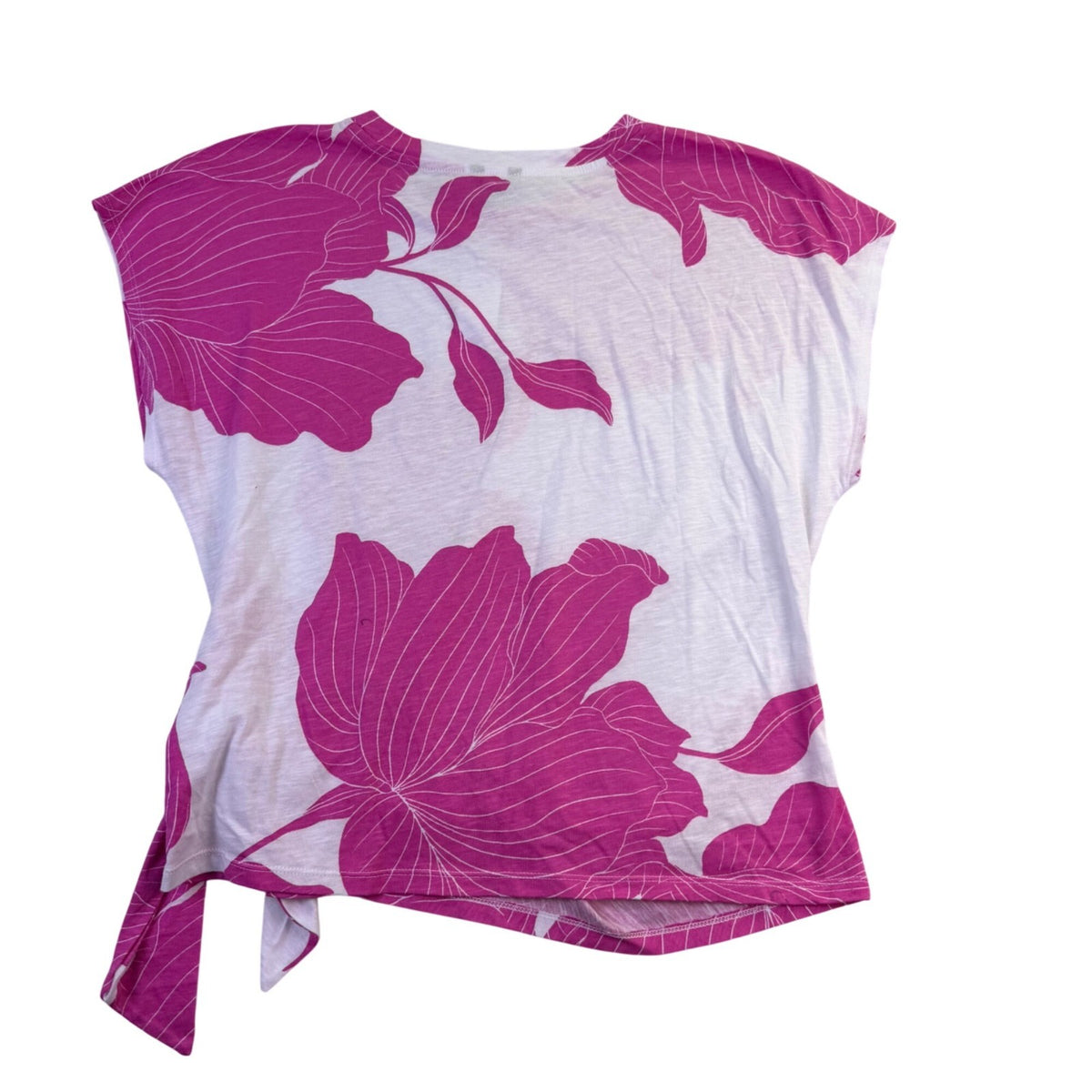 Ann Taylor Womens Pink & White Cotton Floral Print Tie-Front Top Size L