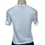 ON FIRE Women Multicolored QUEEN Graphic Cropped Open Sleeve T-Shirt  shirt Sz M