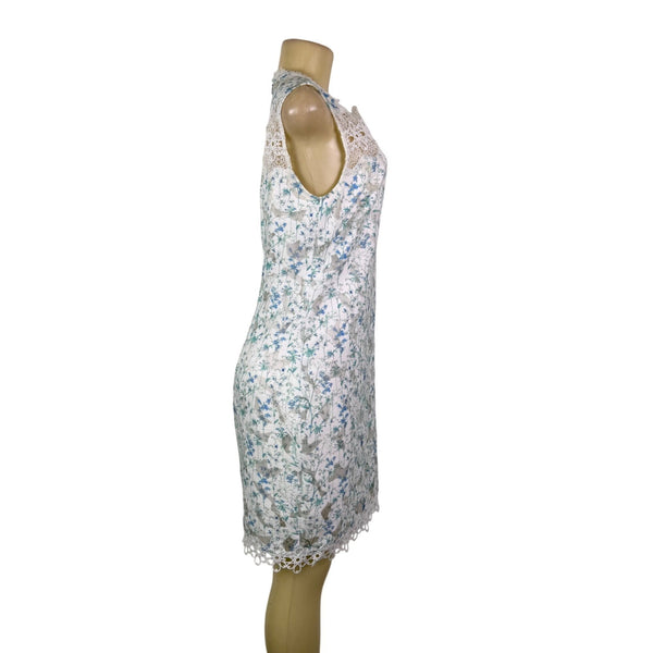 Elie Tahari Womens White Floral Lace Trim Sleeveless Dress Summer Size 8