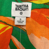 Vintage Green Short-Sleeve Button-Up Blouse With Orange Fruit & Leopard Print Li