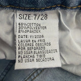 Bamboo Womens Blue Denim Embroidered Flare Jeans Raw Hem Size 7/28