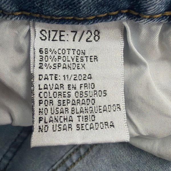 Bamboo Womens Blue Denim Embroidered Flare Jeans Raw Hem Size 7/28