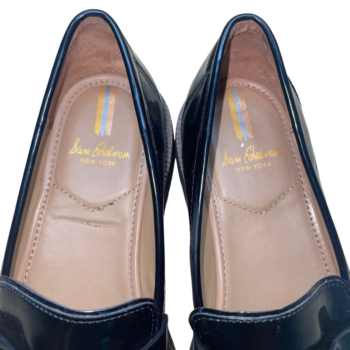 Sam Edelman Women’s Black Faux Patent Leather Horsebit Accent Lug Loafers Sz 8M