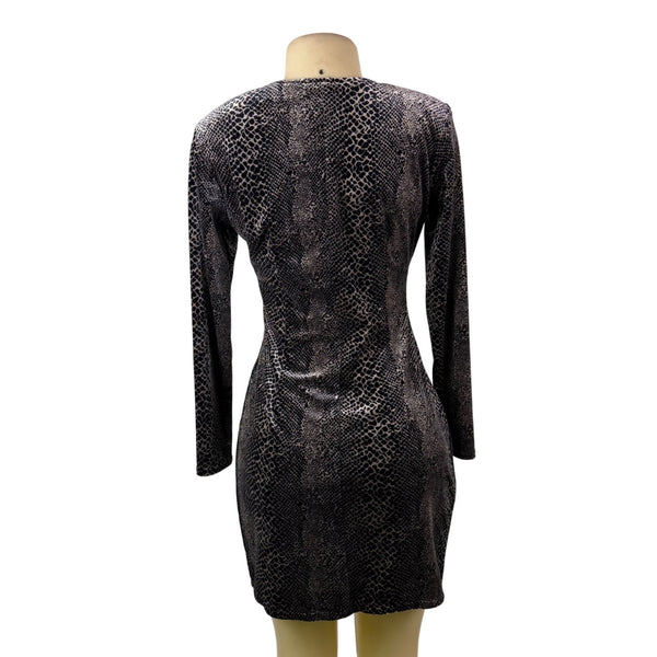 Robbie Bee Womens Black Animal Print Long Sleeve Wrap Dress Size S