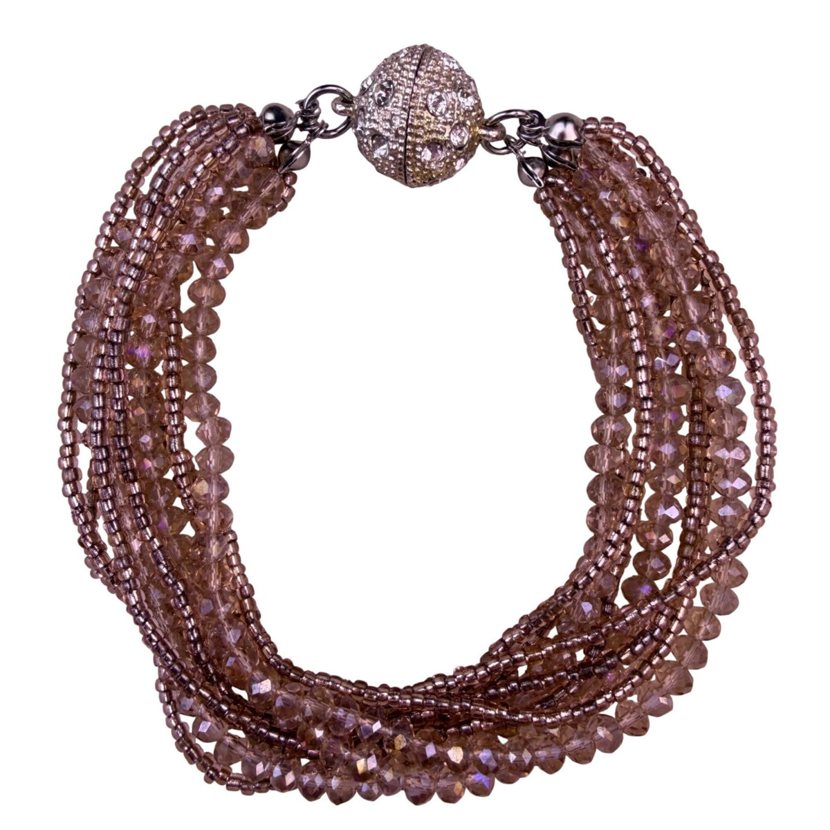 Multi-Strand Brown Crystal Beaded Magnetic Clasp Bracelet For Women 7 Inch
