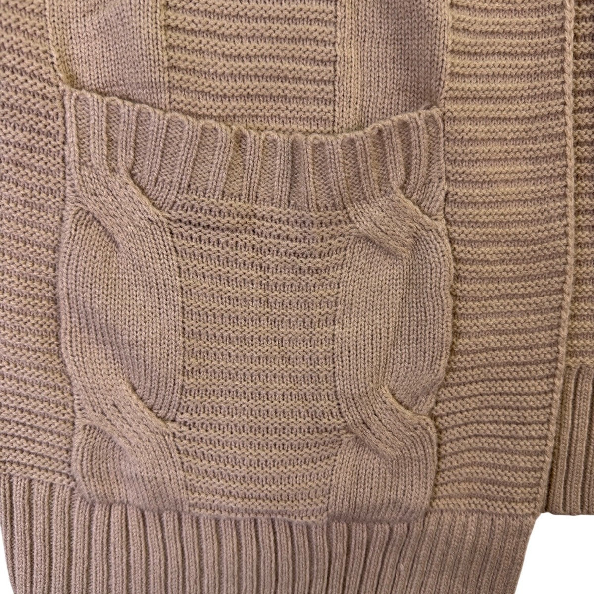 Merokeety Womens Beige Cable Knit Cardigan Sweater Open Front Pockets Size M