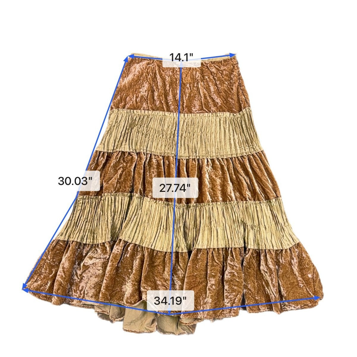 Edward Womens Brown/Beige Bohemian Tiered Midi Skirt Elastic Waist Size 4