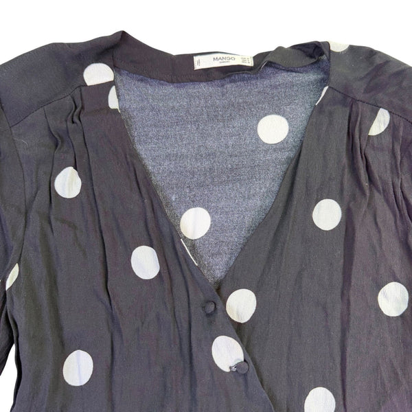 Mango Womens Black Viscose Polka Dot Long-Sleeve Casual Dress Size M