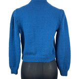 Vintage Button-Up Patchwork Cardigan Sweater With Textured Blue Sleeves Sz S/M