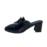 Starcate Women’s Black Patent & Silver Buckle Block Heel Slip-On Mules Size 37