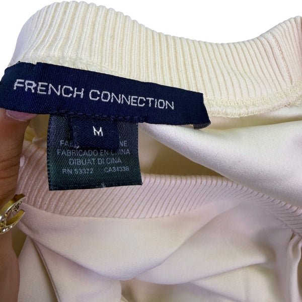 French Connection Womens Beige Puff Sleeve Blouse Lightweight Crewneck Sz M 