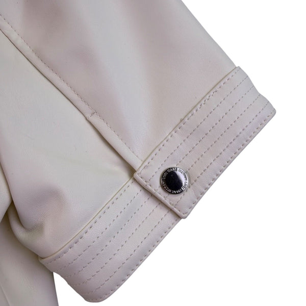 Isaac Mizrahi Live Womens Off-White Faux Leather Cropped Jacket US Size 16