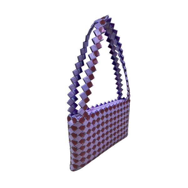 Women’s Woven Plastic Purple & Red Candy Wrapper Strawberry Shoulder Bag