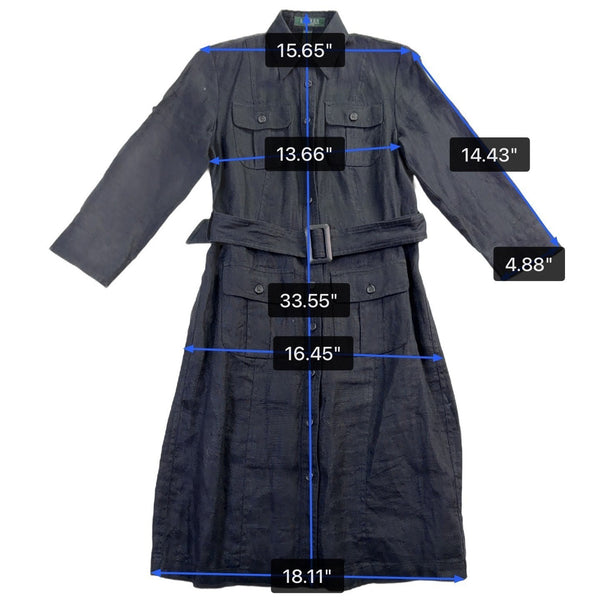 Lauren Ralph Lauren Womens Black Linen Belted Button-Up Pocket Shirt Dress Sz 2P