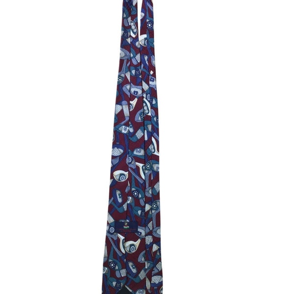 St. Andrews Golf Collection Mens Burgundy All Silk Golf Themed Neck Tie