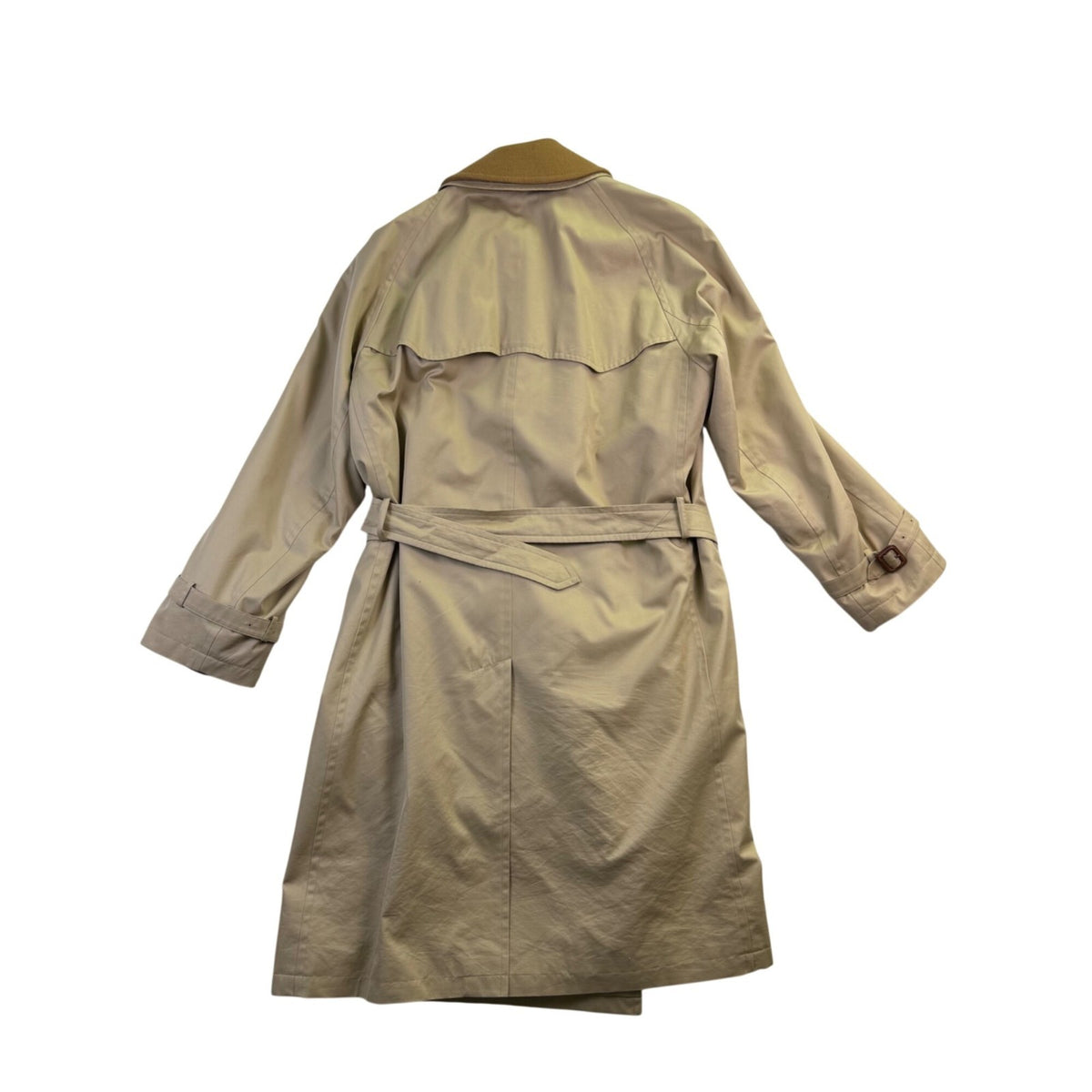 Sanyo Mens Khaki Double Breasted Trench Coat With Belt Wool Collar 42R
