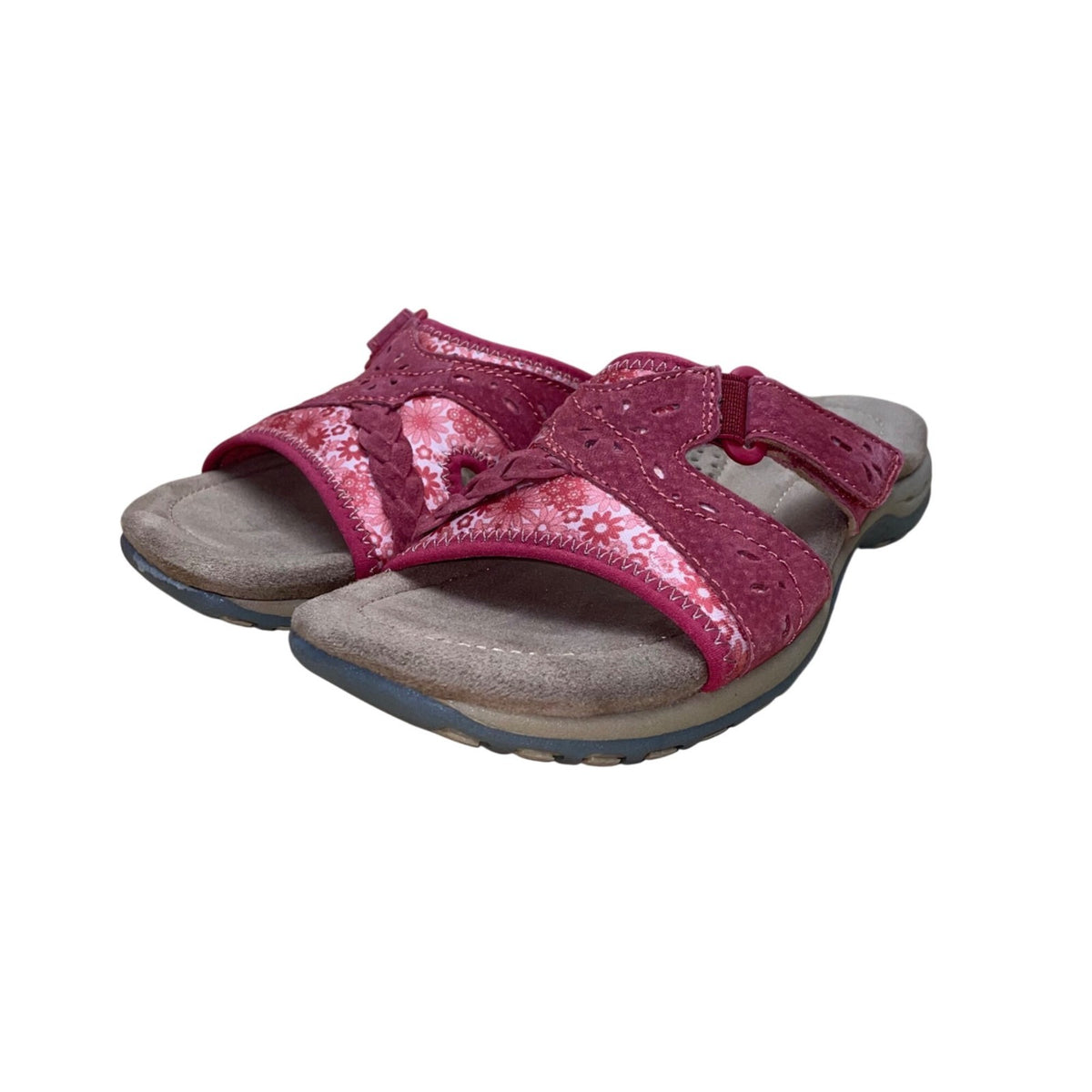 Earth Origins Women’s Red Pig Suede Floral Accent Sander Slip-On Sandals Size 7M