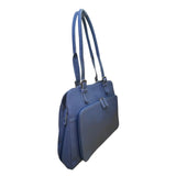 Levenger Women’s Blue Leather Double Handles Front Pocket Shoulder Tote Bag