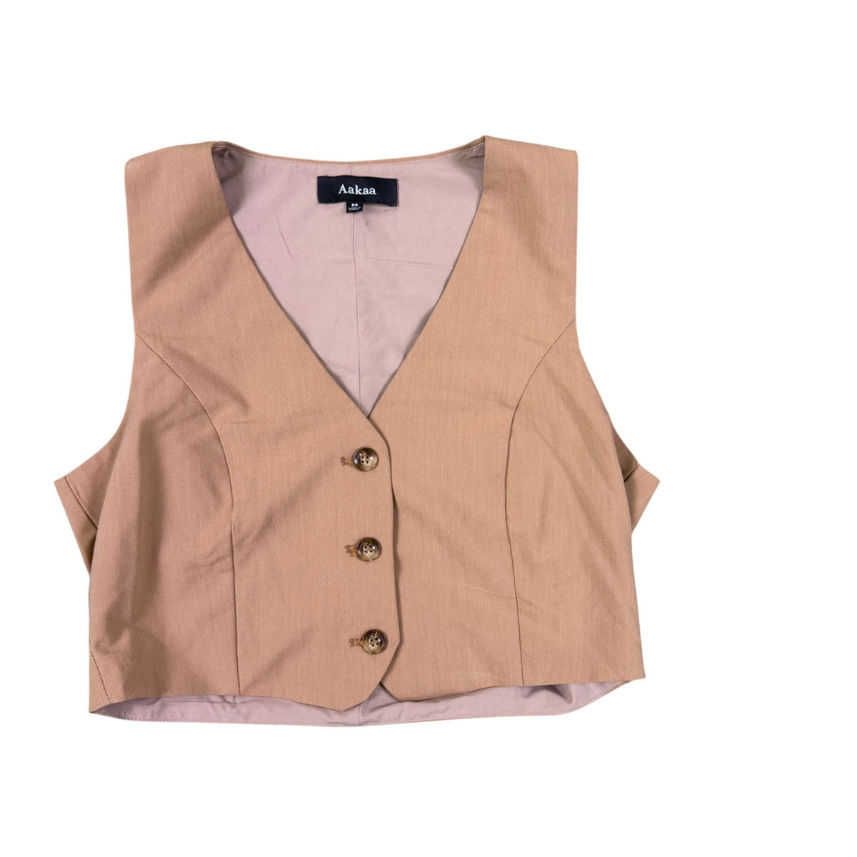 Aakaa Womens Beige Polyester-Rayon Buttoned Vest Stylish & Lightweight Sz M