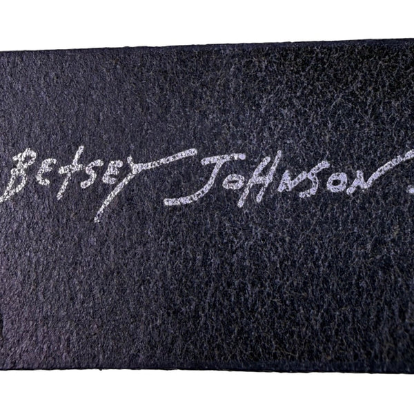 Betsey Johnson Womens Black Leather Studded Belt Silver Buckle Retro Design