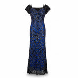 Angel Fashions Womens Black & Royal Blue Sequin Lace Gown Mermaid Dress Size L