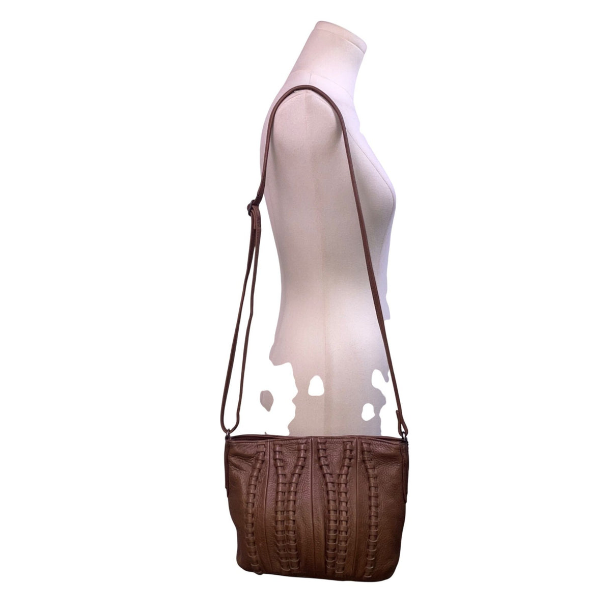 Day & Mood Women’s Brown Leather Woven Zip Closure Adjustable Crossbody Bag